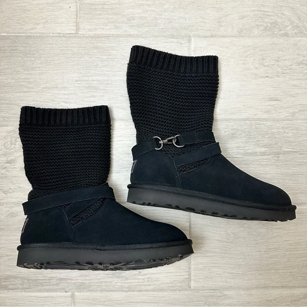 UGG Purl Strap Boot Black Size 7 New